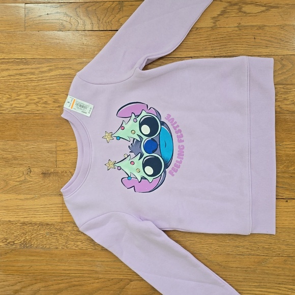 JUMPING BEANS DISNEY GIRLS PURPLE "STITCH" FLEECE HOLIDAY SWEATSHIRT SIZE 5 - Picture 1 of 9
